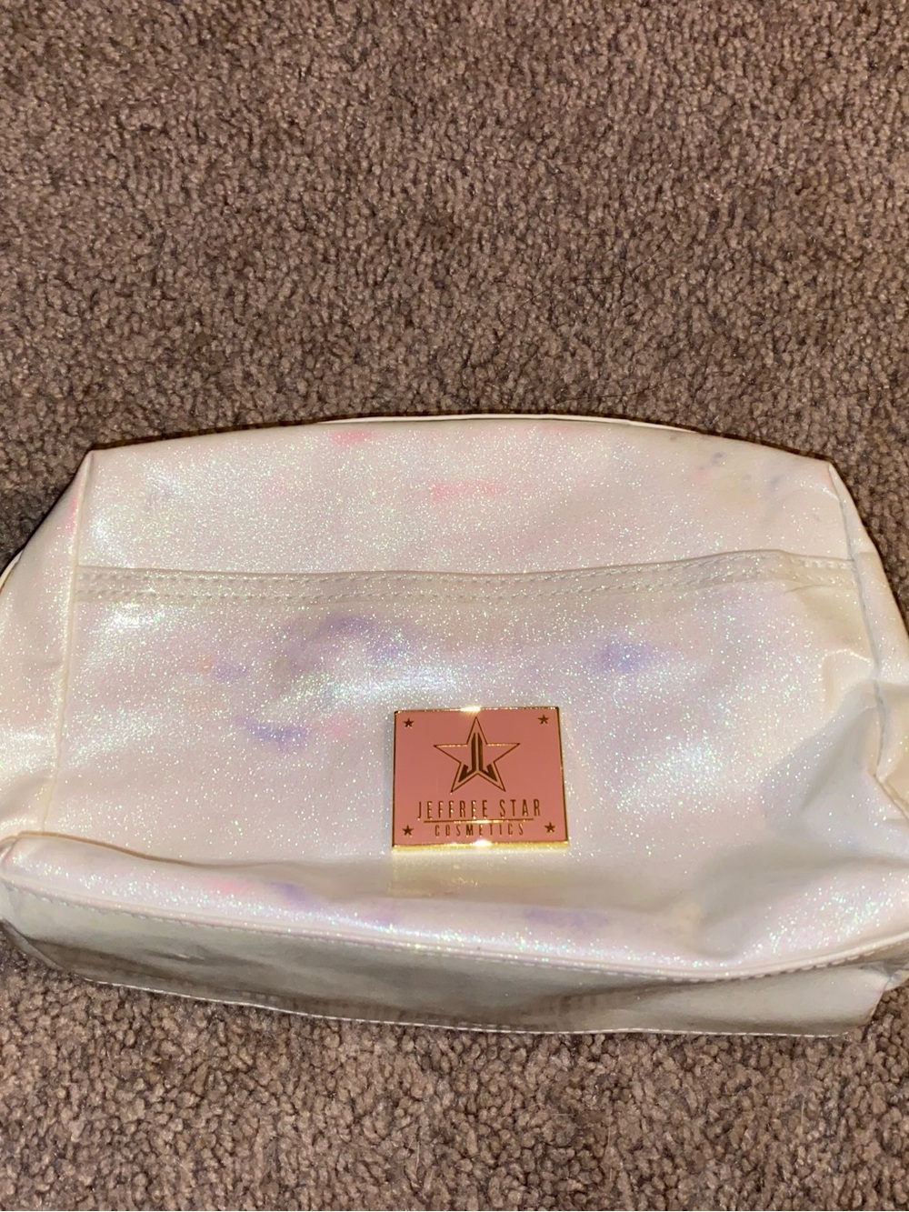 Jeffree Star Cosmetics white glitter travel makeup bag see pics